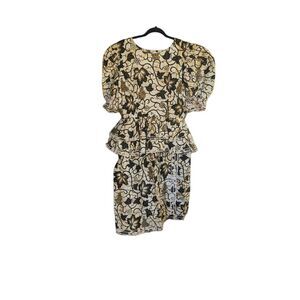 Handmade Black and Tan Blouse with Adjustable Skirt Waist Ghana Material Sz M